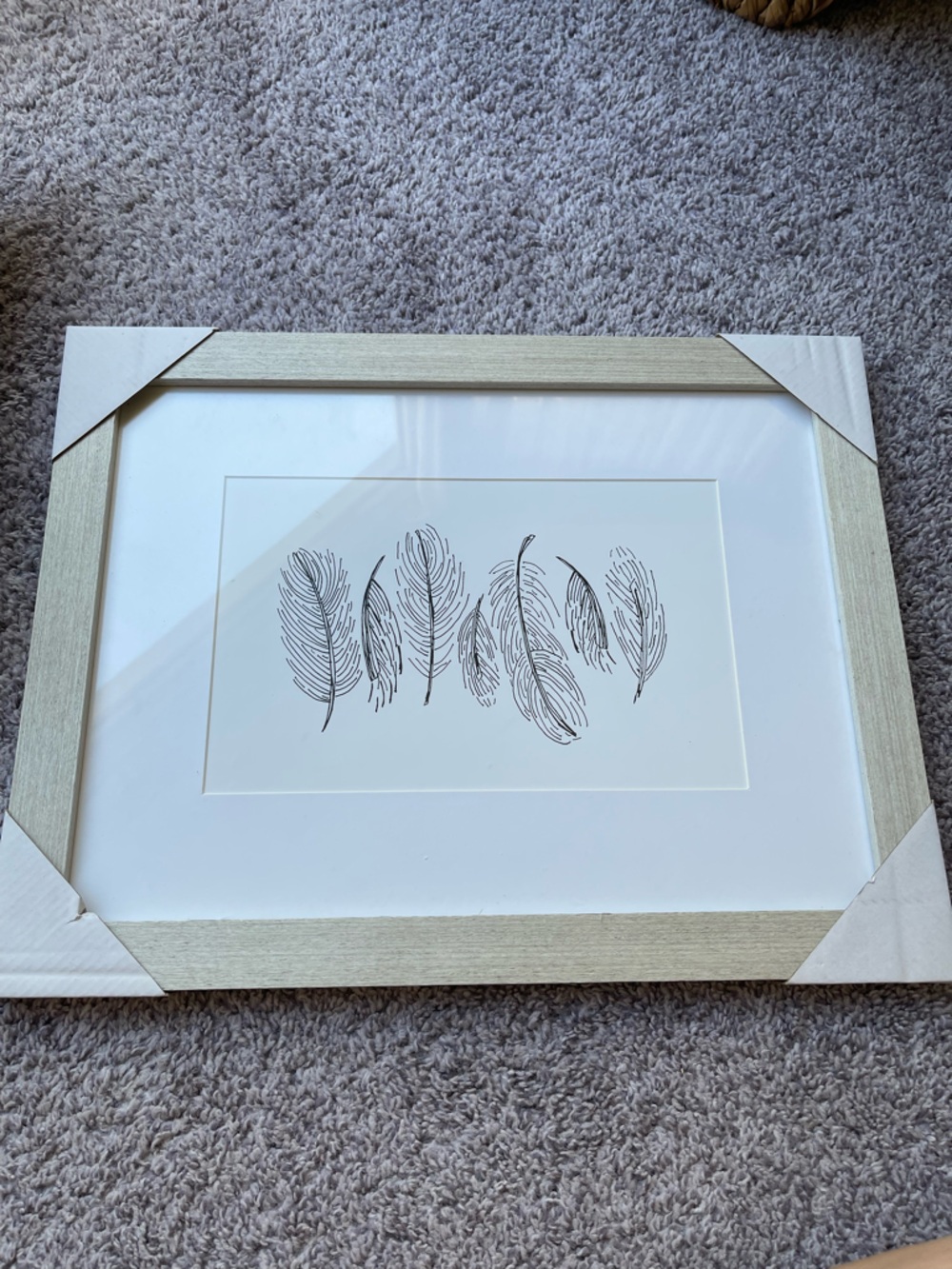 NWT Hobby Lobby Feather Line Art Framed Print in Light Wood 18X14
